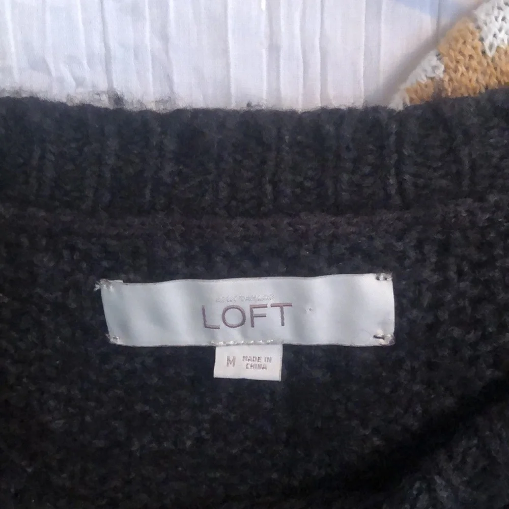 LOFT lot of 2 size M chunky oversized sweaters- black cardigan & brown cowl neck
